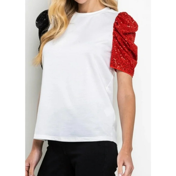 TCEC | NWT Blue Orange Game Day Shirt Puffer Sequin Sleeve Small - Picture 7 of 7